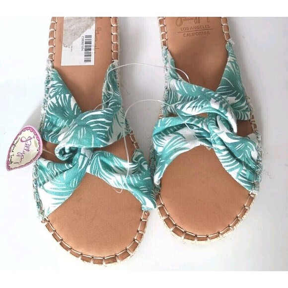 Jelly Pop Sandals Green Palm Size 8 Slip-on Espadrilles Crossover Flats Comfort - Picture 2 of 8